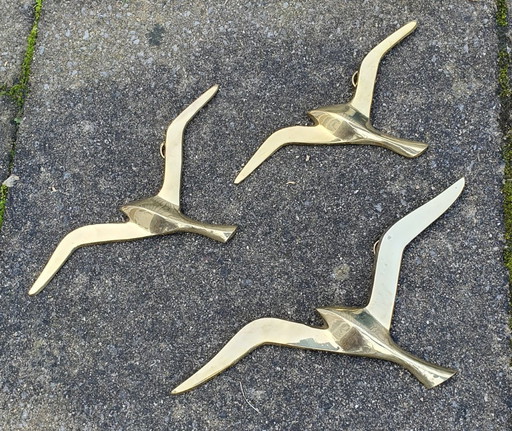 3x Messing vogel wanddecoratie 