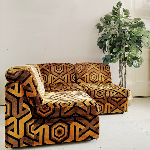 Vintage-Modulsofa in bunten Farben mit 70er-Jahre-Muster
