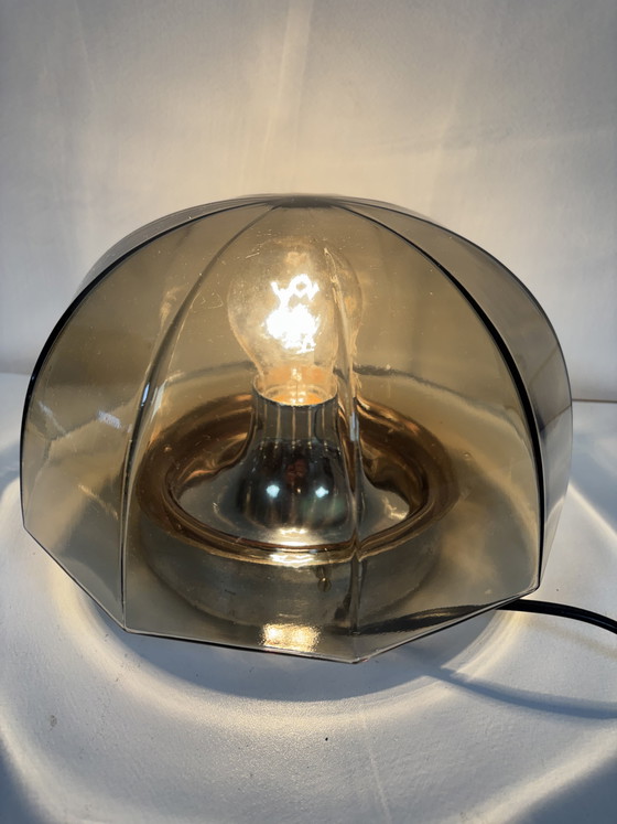 Image 1 of iconic smoked glass ceiling-wall lamp German manufacturer Hillebrand geometric cut shade