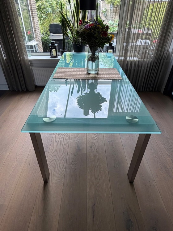 Glass Dining Table with Steel Legs (photo 2 of 5)