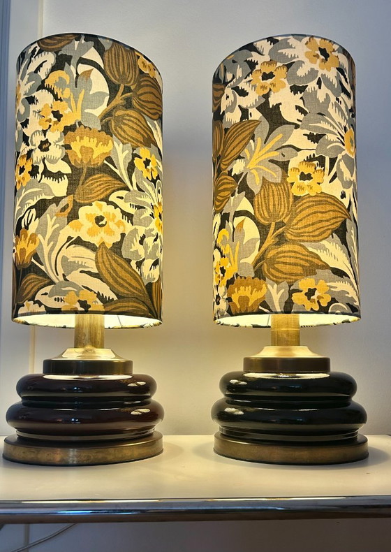 Image 1 of Set of two Mid Century table lamps - restored with new shade and cable