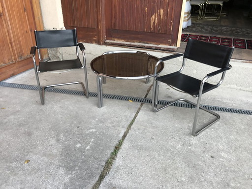 Mid-Century Chrome Tubular Coffee Table With Chairs, 1960s, Set of 3