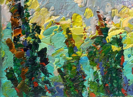 Image 1 of Original Oil Painting Summer City Landscape Sunny summer city
