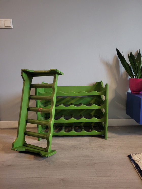 Image 1 of Space - Age Retro botellero apilable verde , 5 piezas - 70s