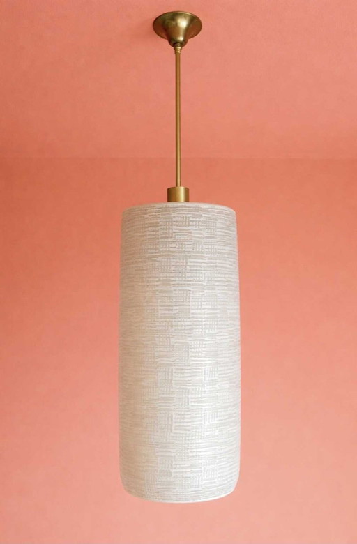 Große Vintage-Hängeleuchte in Zylinderform aus Glas, 1950er Jahre