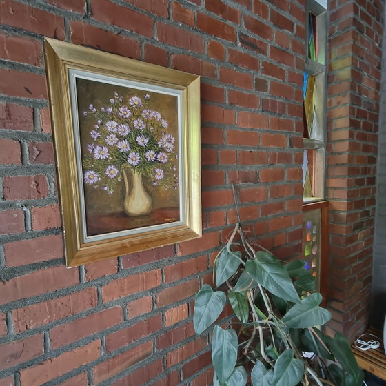 Image 1 of Vintage Floral Oil Painting by Hector Van Neer (1974) – Textured Still Life