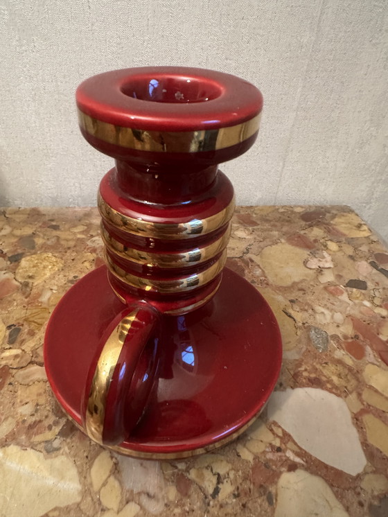 Image 1 of Bougeoir debut années 50 en céramique St-Clement Bordeaux Rehaussé d’ Or