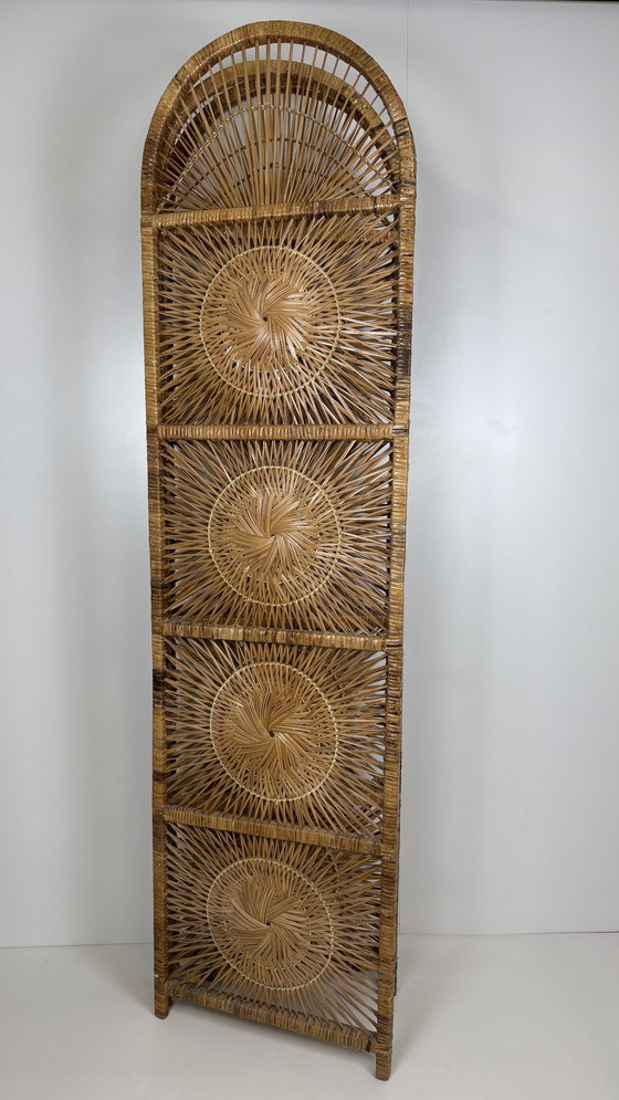 Image 1 of Vintage Sunburst rattan bamboo large folding screen room divider