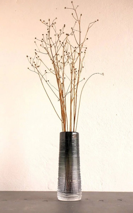 Image 1 of Mid-century modern Scandinavian crystal glass art vase in smokey grey colour by Edenfalk, Skruf, Sweden