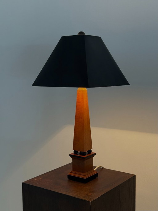 Set of tall art deco table lamps in obelisk shape with ebony