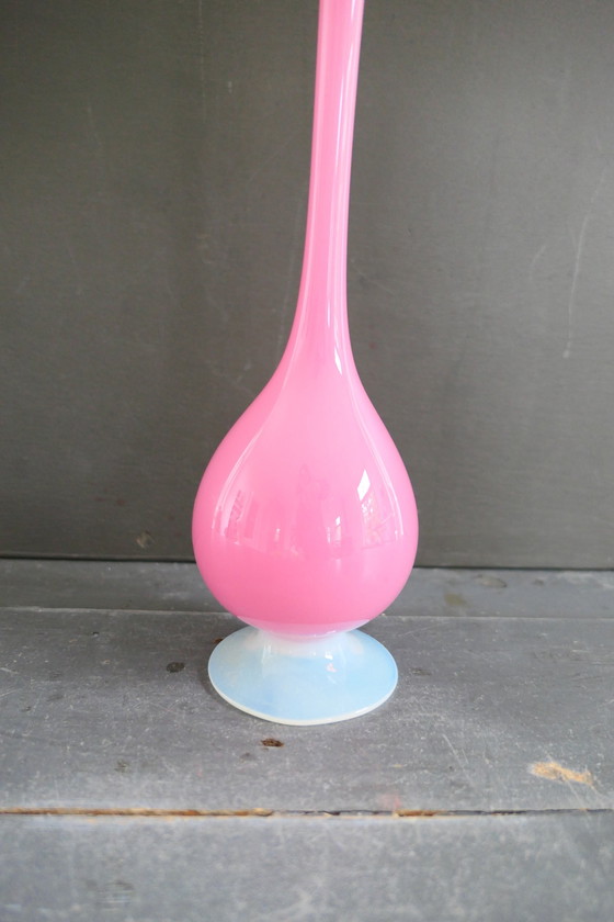 Image 1 of Vintage Opaline Vase Pink White