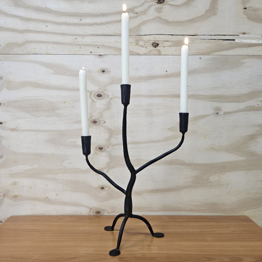 Albero portacandele in ferro battuto biologico fatto a mano (3 candele) – kandelaars en kaarsen, Iron