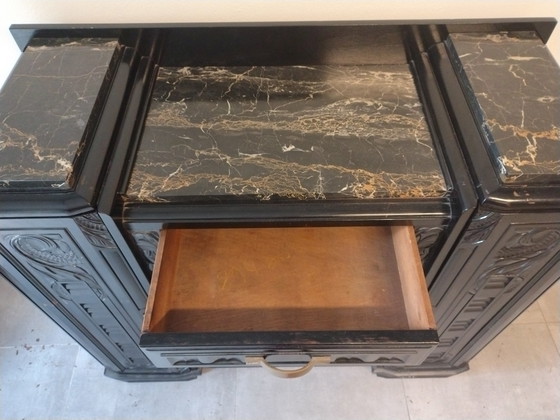 Image 1 of Art Deco Buffet met gedetailleerd inlegwerk en marmeren blad