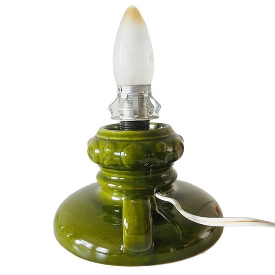 Image 1 of Vintage Space Age lamp base green glossy ceramic 1970s