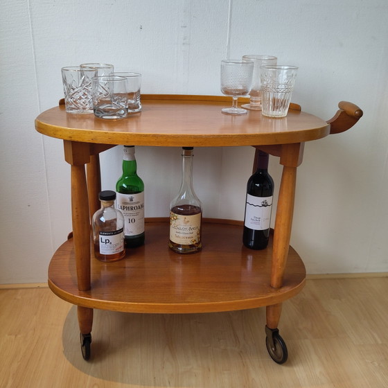 Image 1 of Vintage Mid Century Wooden Serving Trolley Germany
