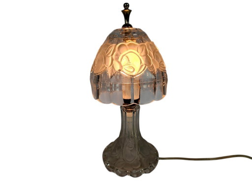Vintage - crystal - cut glass - floral motif - table lamp - 90s