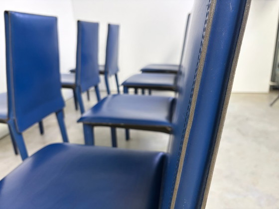 Blue Leather Dining Chairs by Fasem, 1980s - Set of 8 (photo 3 of 13)