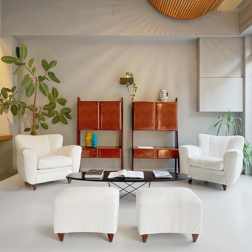 2x fauteuils italiens avec poufs - Italie, circa 1940s