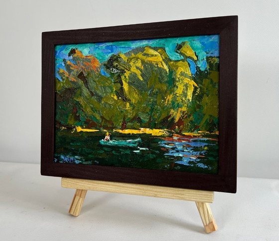 Image 1 of Original Oil Painting Summer River Landscape Boating holidays