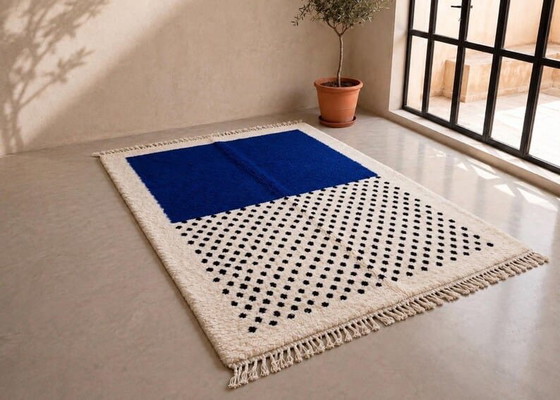 Alfombra bereber tradicional hecha a mano, azul y blanca, 2/3 m – Ahrend, Wool (photo 7 of 7)