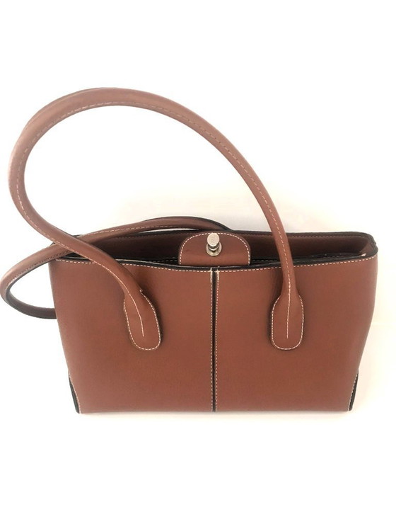 Image 1 of TOD'S Women's Bag Shoulder Bag Handbag Brown LEATHER White Decorative Stitching High Quality