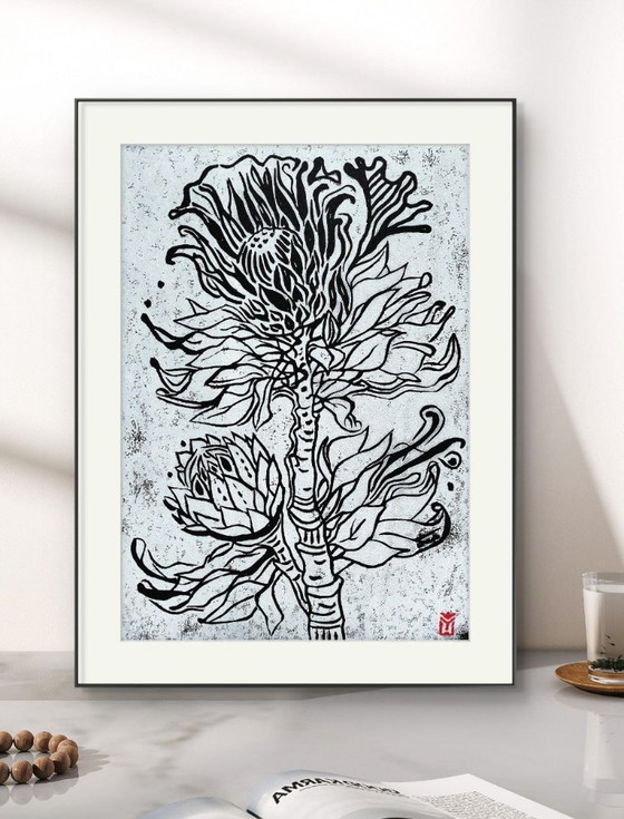 Image 1 of Espino negro, Impresión linograbada, A3, Impreso a mano, Arte botánico, Edición limitada