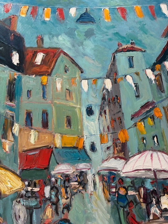 Image 1 of Grande olio su tela di Alain Duperay, Le Terrazze dei Caffè, 14 luglio