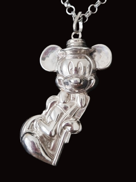 Image 1 of Disney - Large silver Mickey Mouse pendant with long chain