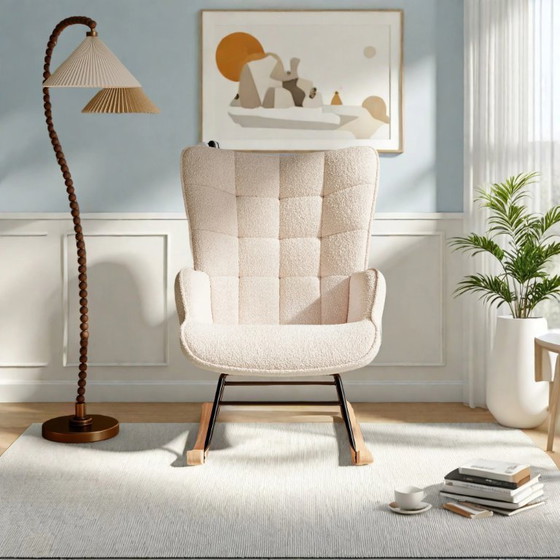 Image 1 of Rosahqnda zachte pluche stoffen schommelstoel met armleuningen en rugleuningen moderne mode woonkamer