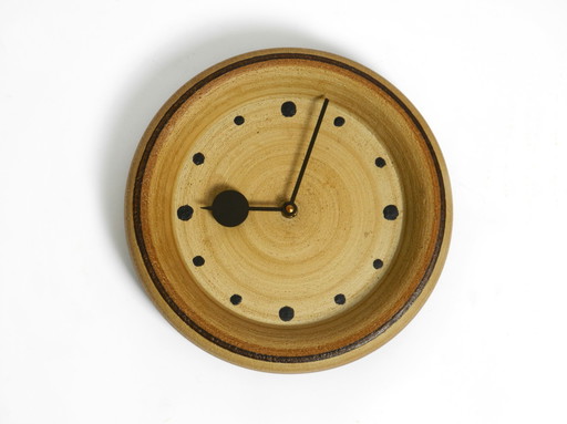 Beautiful 1970s Handmade Round Ceramic Wall Clock