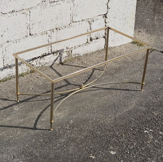 Image 1 of Tavolino da caffè vintage francese in marmo e ottone - Tavolo da cocktail - Tavolo da salotto - Stile Regency - Anni '70