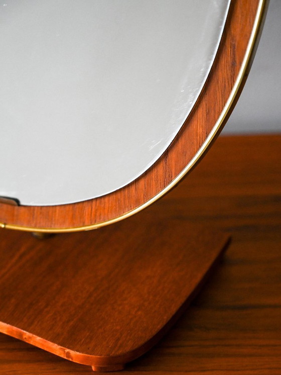 Image 1 of Specchio da tavolo vintage scandinavo in teak e ottone