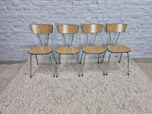 Set di 4 Sedie da Cucina Vintage Brabantia, Formica Effetto Legno con Bordo Nero e Oro, Paesi Bassi, Anni '60-'70.