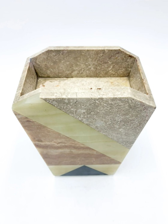 Jaren 60 gekleurde marmeren vierkante vaas – Decoratieve objecten (photo 4 of 7)