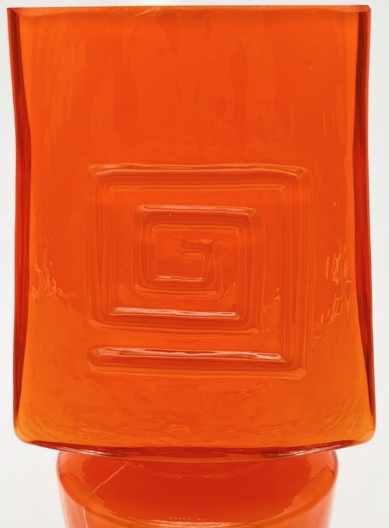 Image 1 of Retro Fans - Vaas - Jaren 60 - Fel Oranje -Fåglavik Glasbruk -Zweden