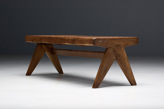 Image 1 of Panca in teak massello con doghe di Pierre Jeanneret, India, anni '50