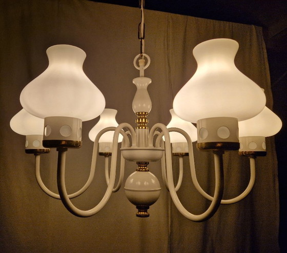 Image 1 of Rare Mid-Century Czech Lighting Set – 6-Arm Chandelier + Wall Lamp by Drukov, 1960s