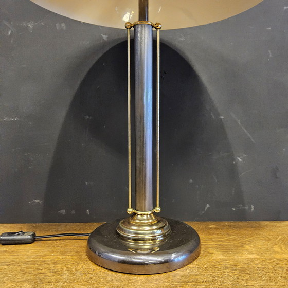 Image 1 of Vintage Chromen/Messing Paddestoel Lamp (Space Age Lamp) Bauhaus/Hollywood Regency Tafel Lamp
