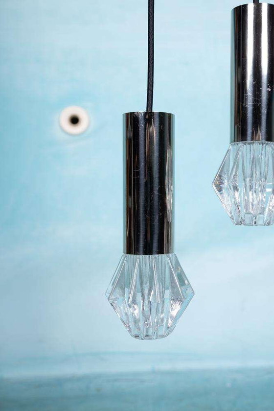 Image 1 of Space age glass pendant lights, 70s minimalist glass pendants