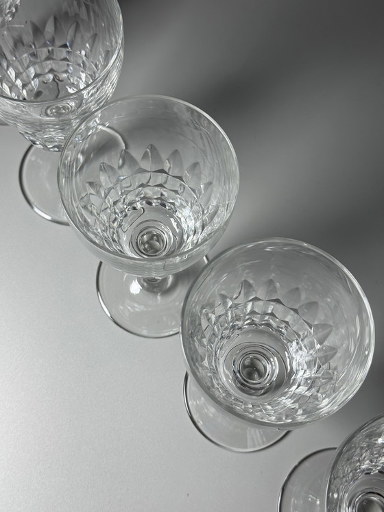 Image 1 of Set van 6 grote kristallen wijn- of waterglazen – Val Saint Lambert “Service Mery” – Art Deco
