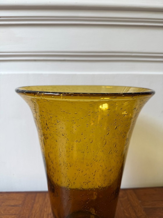 Image 1 of Biot vase in blown and bubbled amber-tinted glass