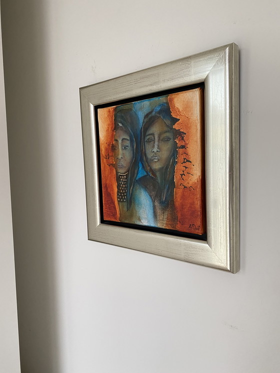 Image 1 of Pinturas indianas Anita duiff gesigneerd acyl op canvas 43x43