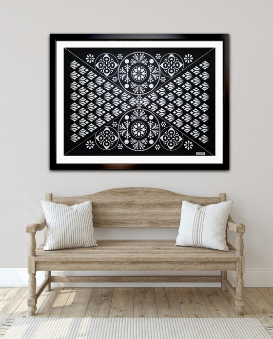 Image 1 of Origineel geometrisch inktkunstwerk – zwart-wit | Ingelijst en gesigneerd