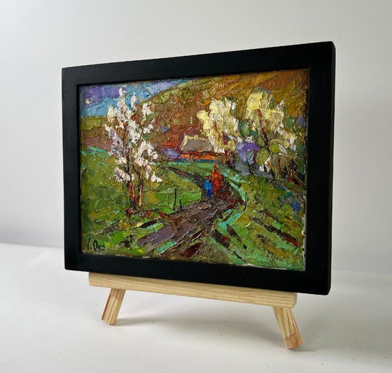 Image 1 of Original Oil Painting Summer Field Landscape Path to the village