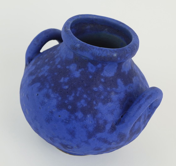 Image 1 of Mid Century Vase Hartwig Heyne Hoy Fat Lava Intense Blue