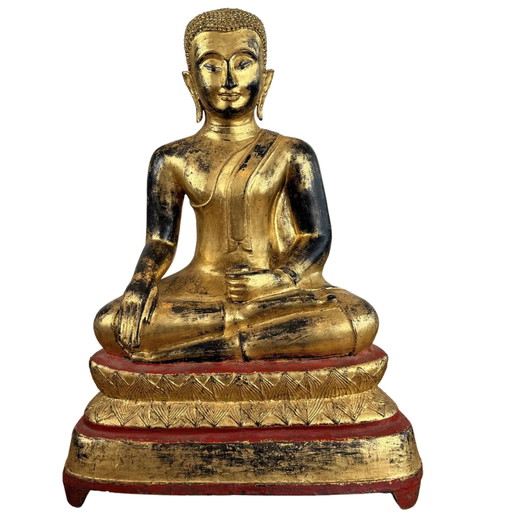 Estatua antigua de Buda birmano de bronce con cuenco de limosnas – 24,2 kg