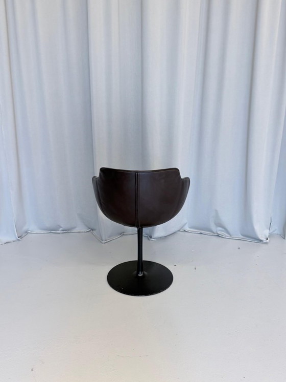 Image 1 of Vintage Brown Leather Swivel Cocktail Chairs, Italy 1980’s Set Of 2