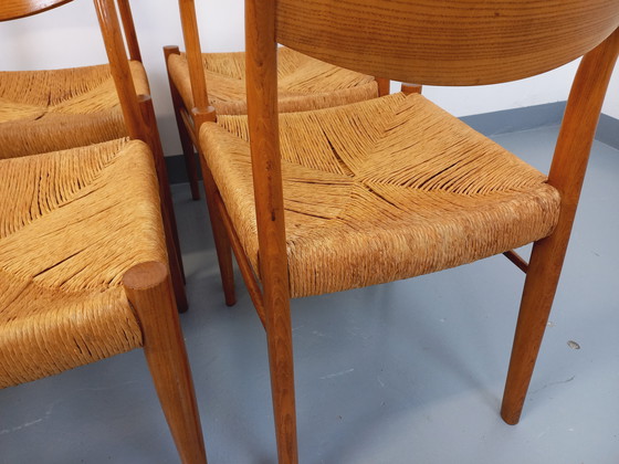 Image 1 of Suite de 6 chaises vintage italiennes en teck et corde danoise Gessef Consorzio Sedie Friuli
