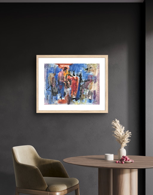 Prächtiges abstraktes Gemälde von 1975 – René Mels, bedeutender belgischer Künstler – gerahmt