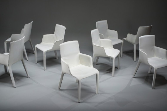 Image 1 of Gio Esszimmerstühle aus ecrufarbenem Leder von Walter Knoll, Deutschland, 2000er Jahre, 8er-Set